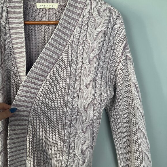 LoveStitch Open Front 100% Cotton Knit Light Pink/Purple Cardigan Womens Sz. S - Picture 6 of 6